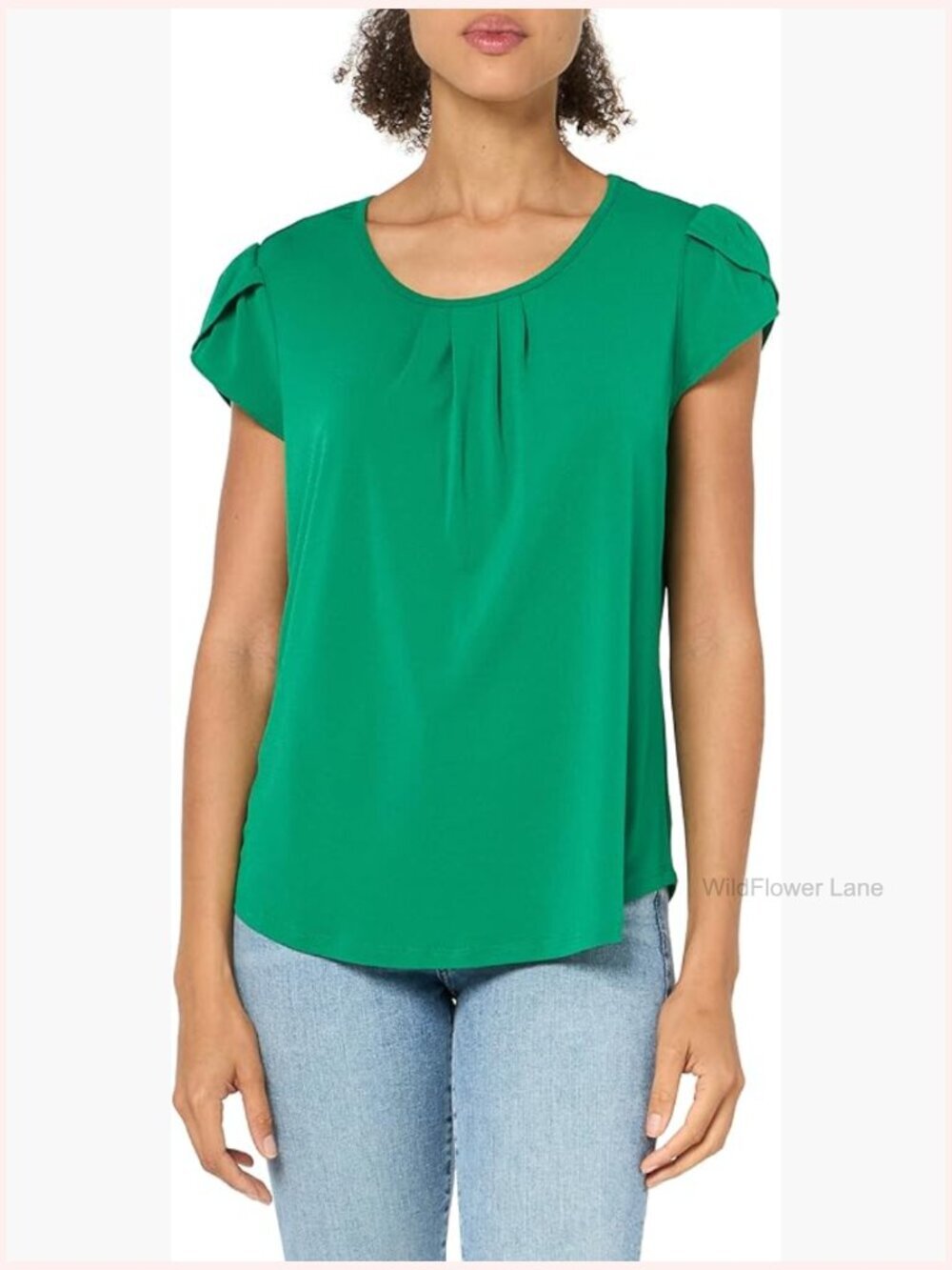 Tulip Sleeve Knit Top - Scoop Neck Short Sleeve Solid